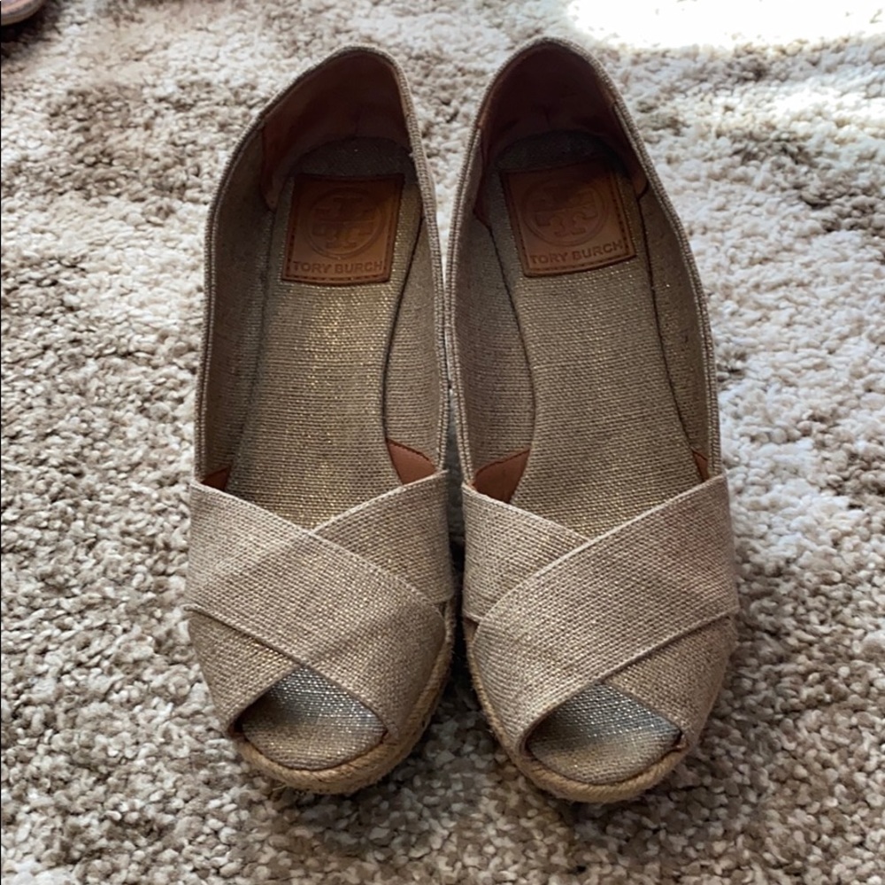 Tory Burch Tan/Gold Wedge Sandals